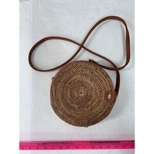 Round Hand woven  Rattan Wicker Straw Leather Purse Crossbody Bag New